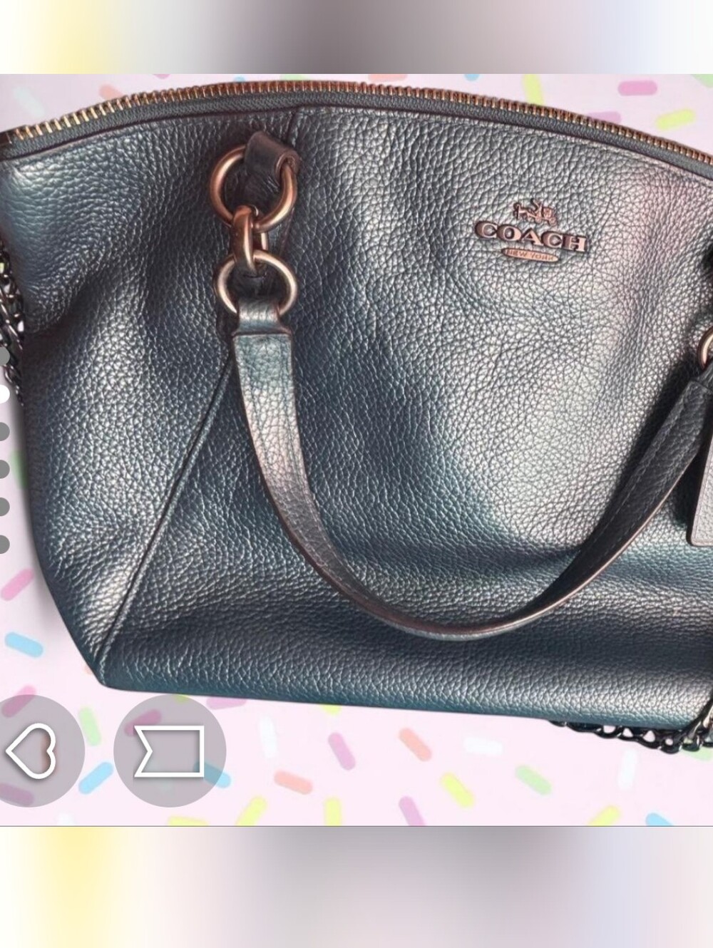 Coach Metallic Teal Pebbled Leather Shoulder Bag
